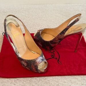 Christian Louboutin Glitter Peep Toe Slingbacks